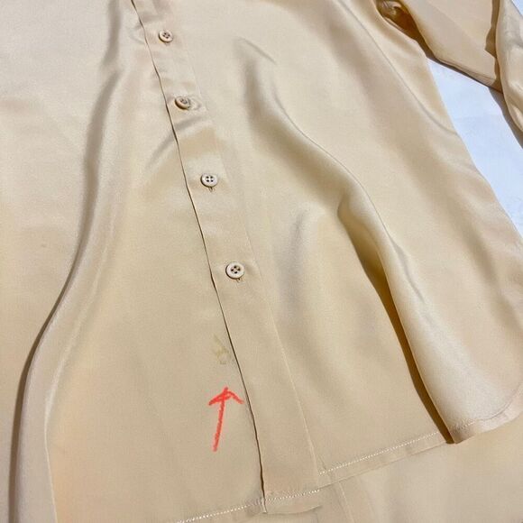 Lillie Rubin Women's Yellow Silk Long-Sleeve Button-Down Blouse Size 12 - Picture 7 of 13